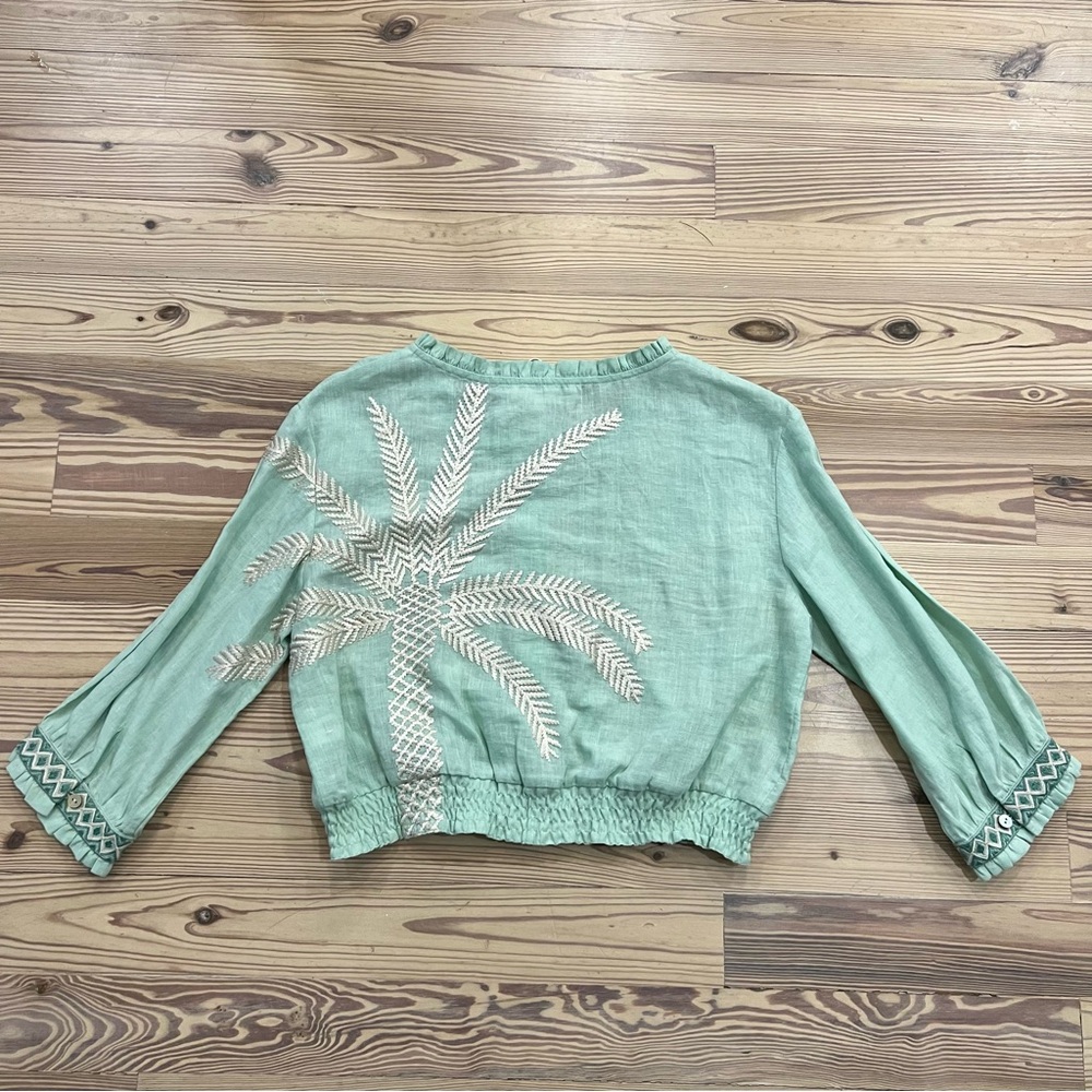 Emprio Sirenuse Monika Palm Set (Skirt+Top) in Biscay Green 100% Linen - Picture 5 of 13